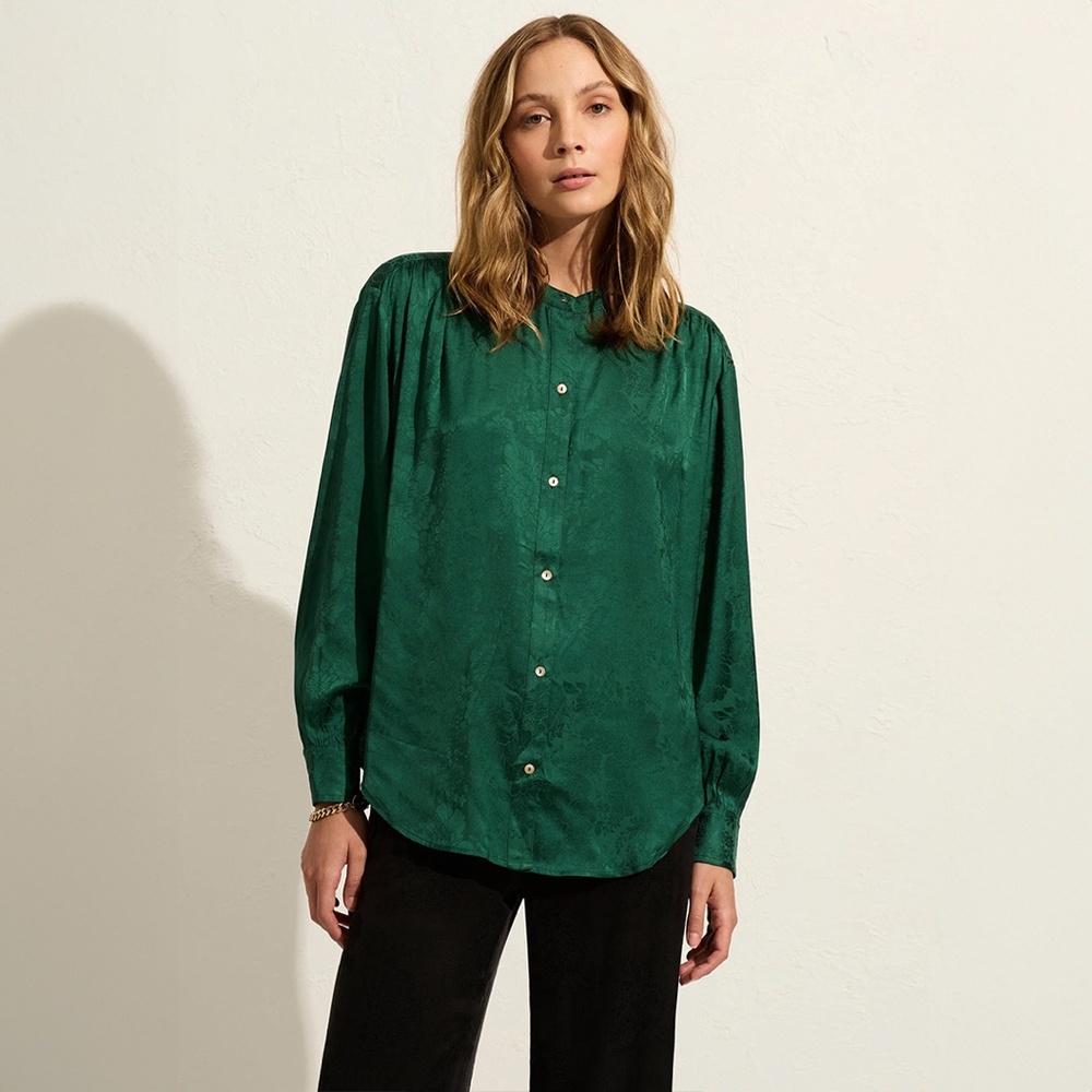 NWT Vintage Silk Shirt SK Wear Moss Green Size L